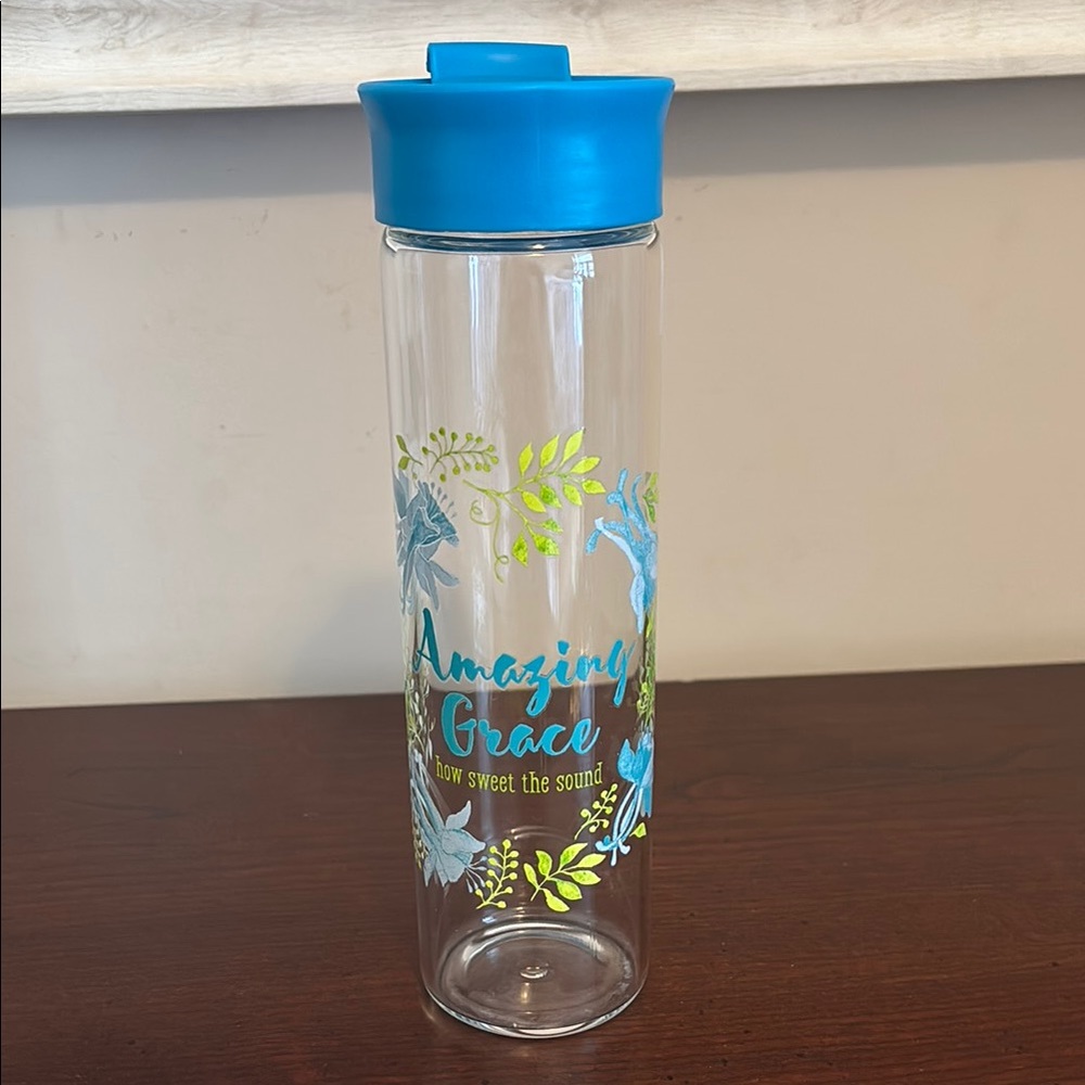 Blue and Green Amazing Grace Glass Water Bottle